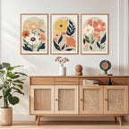 KAIRNE Boho Canvas Wall Art,Abstract Floral Wall Decor,Modern Minimalist Prints Set of 3(16”X24”),Botanical Wall Art Paintings,Bohemian Mid Century Artwork for Living Room Bedroom Office Decor,Framed