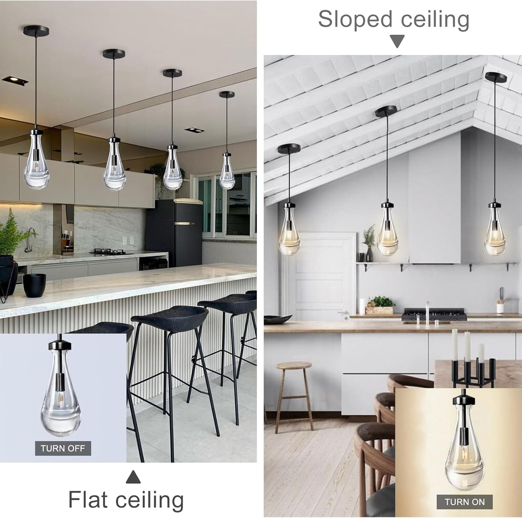Modern Raindrop Pendant Lights Set of 2, Bronze Pendant Lights Kitchen Island, Black Pendant Light Island Lights for Kitchen Chandeliers for Living Room Bathroom Bedroom Hallway,Bulb Included