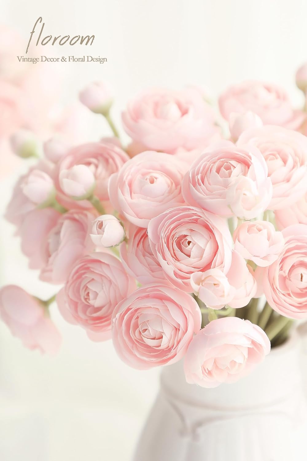 Floroom Ranunculus Artificial Flowers 18 Pcs Blush Faux Silk Mini Ranunculus Bulk Fake Wedding Filler Flowers for DIY Pink Bouquets, Centerpieces, Bridal Shower Decorations & Arrangements