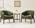 Mid-Century Modern Accent Chairs Set of 2, Comfy Barrel Armchairs with Wide Seat, Upholstered Lounge Chairs with Walnut Wood Legs for Living Room/Bedroom/Reading Corner, Linen Fabric, Deep Green