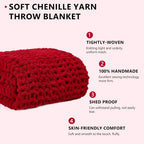 L'AGRATY Chunky Knit Blanket Throw - Soft Chunky Throw Blanket 30x40: 100% Hand Kintted Chenile Crochet Blanket Large Cable Knit Chunky Blanket - Rope Knot Throw Blanket for Couch Home Decor(Red)