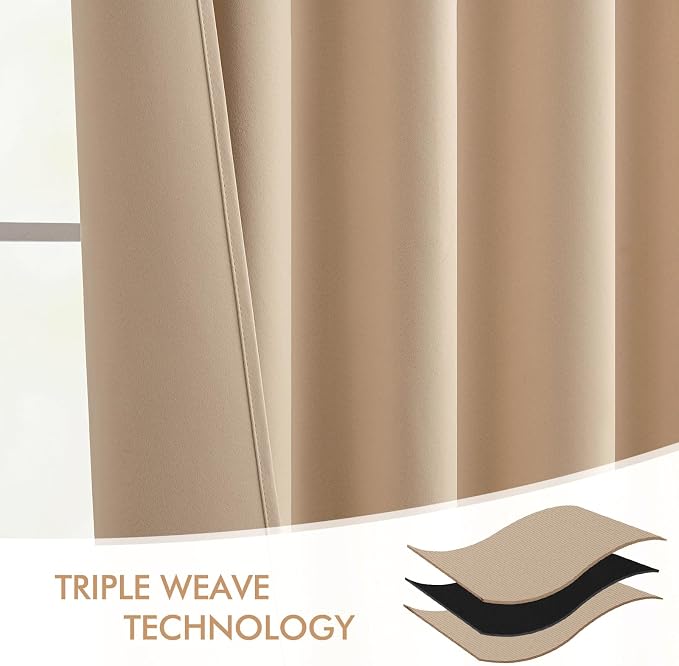 MIULEE Beige Back Tab Blackout Curtains 52x54 Inch Length 2 Panels Set | Rod - Image 7