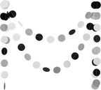 Black White Silver Glitter Paper Garland Circle Dot Streamer Banner for Graduation Bridal Shower Wedding Birthday Party Decorations, 2.5" in Diameter, 20 Feet in Total