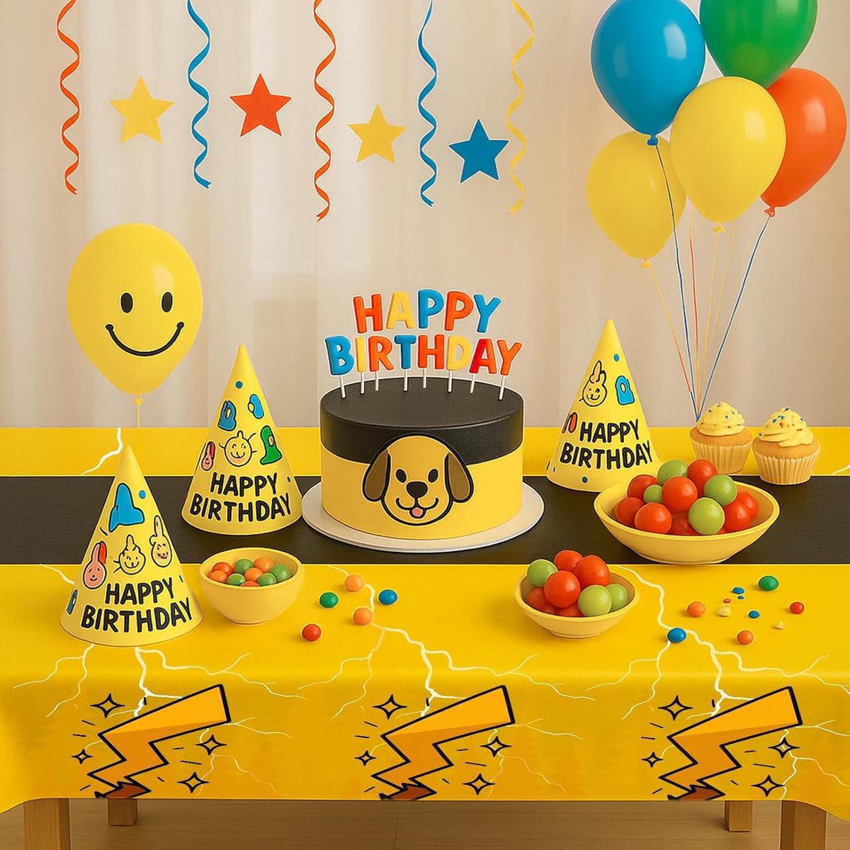 6-Pack Yellow Cartoon Plastic Birthday Tablecloths - 54x108in Rectangle Party Table Covers for Little Ones & Adults, Durable Birthday Party Decorations