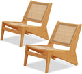 Rattan Chair 2Pcs, Mid Century Modern Accent Chair, Leisurely Reading Chair for Living Room（Wood）