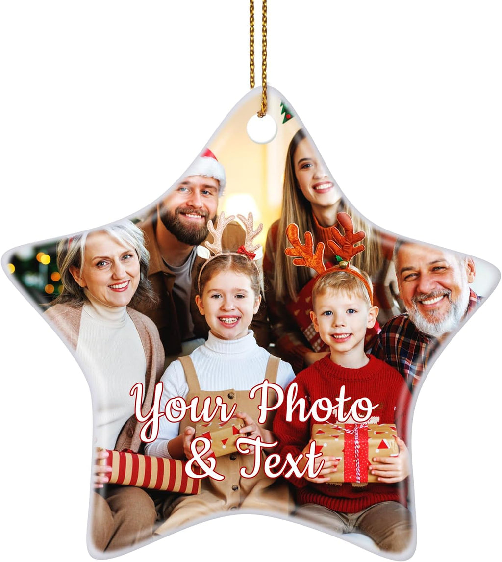 Personalized Christmas Ornaments 2025, Ceramic Custom Photo Text Hanging Ornament Customized Christmas Tree Decorations Gift for Family, Kids, Friends, Couples, Wedding