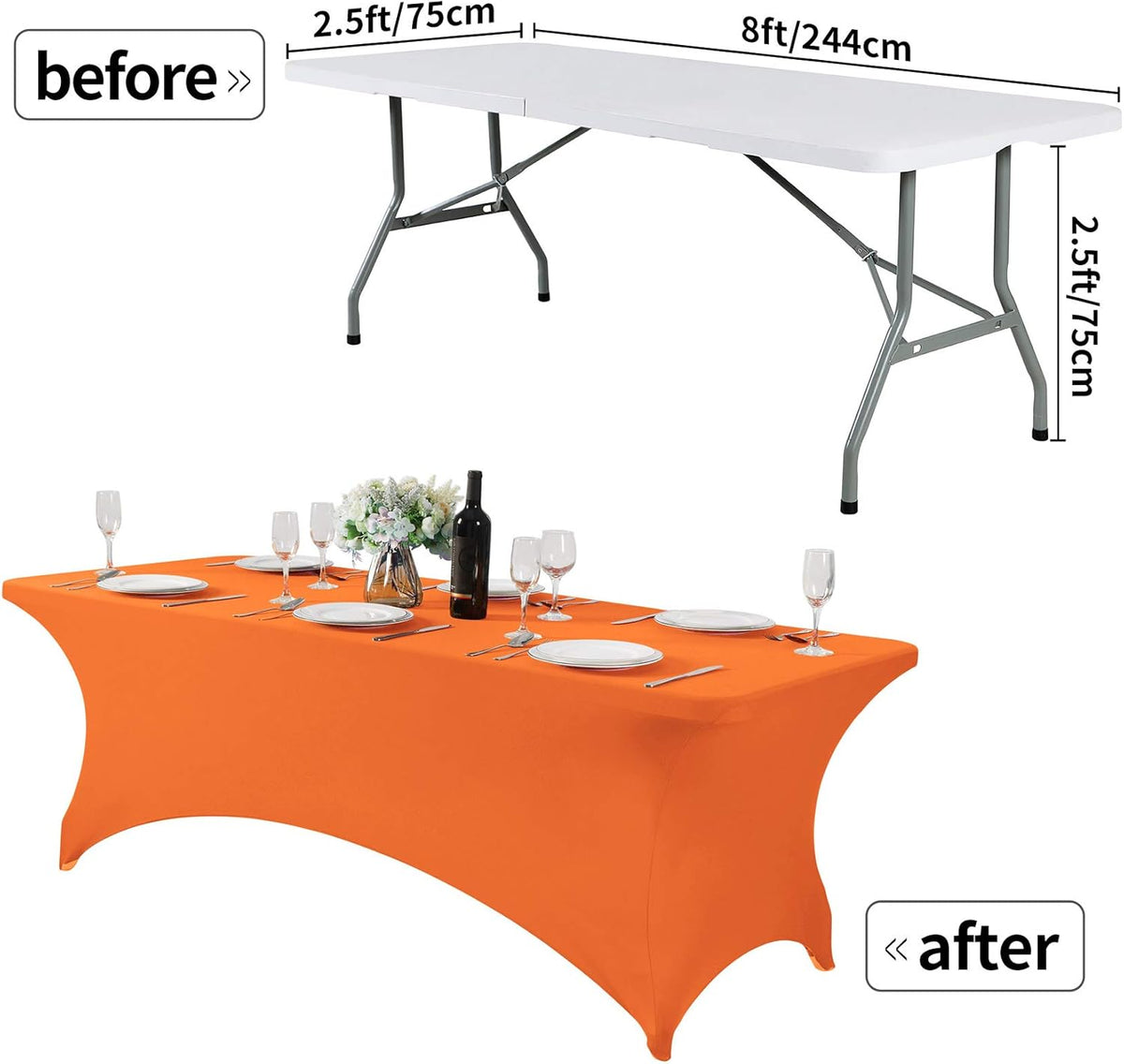 Spandex Table Cover for 8FT or 4ft or 6ft Table Universal Fitted Stretch Tablecloth for Party, Banquet, Wedding and Events-Orange