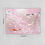 Houselerax Japanese Koi Fish Tapestry, Cherry Blossoms Asian Oriental Pink Flower Branch Koi Fish Carp Tapestries Wall Hanging for Bedroom Living Room Office Decor 40"x30"