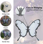 POXOHO Metal Butterfly Wall Decor - Purple Mosaic Glass Art Sculpture with Metal Frame, 11 Inch Hanging Garden Ornaments for Outdoor Fence, Patio Yard, Indoor Bedroom & Living Room Home Decoration