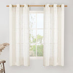 Cream Sheer Linen Curtains for Windows 60 Inch Length, Light Filtering Short by LAMIT