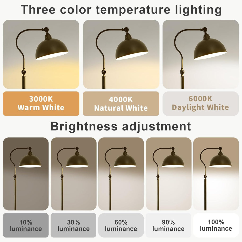 Bright Reading Floor Lamp with Remote Control and Bluetooth Dimming,Rustic Vintage Living Room Bedroom Bedside Office Study Library Adjustable Black Standing Warm Lights, Mid Century Modern Home Decor