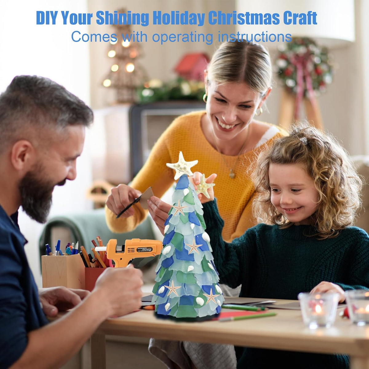 WECKLOM Christmas Tree DIY Kit Sea Glass Pieces for DIY Crafts Christmas Craft DIY Christmas Tree Lights Lamp Christmas Ornament Crafts