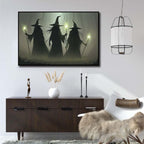 JFHCQJPK Vintage 3 witches canvas wall decor melancholy dark Halloween poster wall decor holding a staff print Gothic horror Halloween painting print for living room bedroom20x30in Metal blackFramed