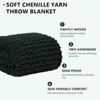 L'AGRATY Chunky Knit Blanket Throw - Soft Chunky Throw Blanket 40x50: 100% Hand Kintted Chenile Crochet Throw Blanket for Couch - Large Cable Knit Chunky Blanket for Home Decor(Olive Green)