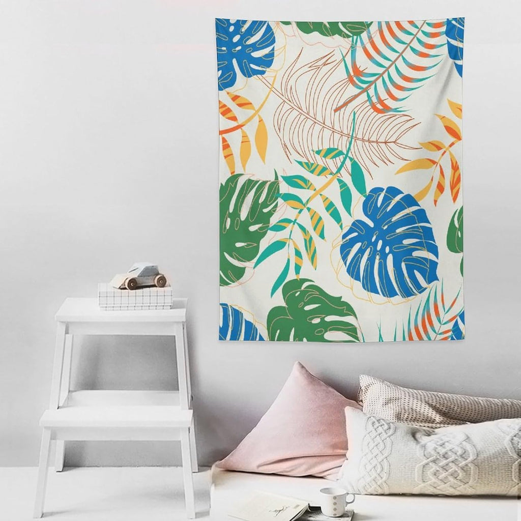 ICMOLYYENLO Tropical Green Plant Tapestry, Green Palm Leaves Natural Landscape Print Wall Tapestry for Bedroom Living Room Dormitory 60x60 Inch