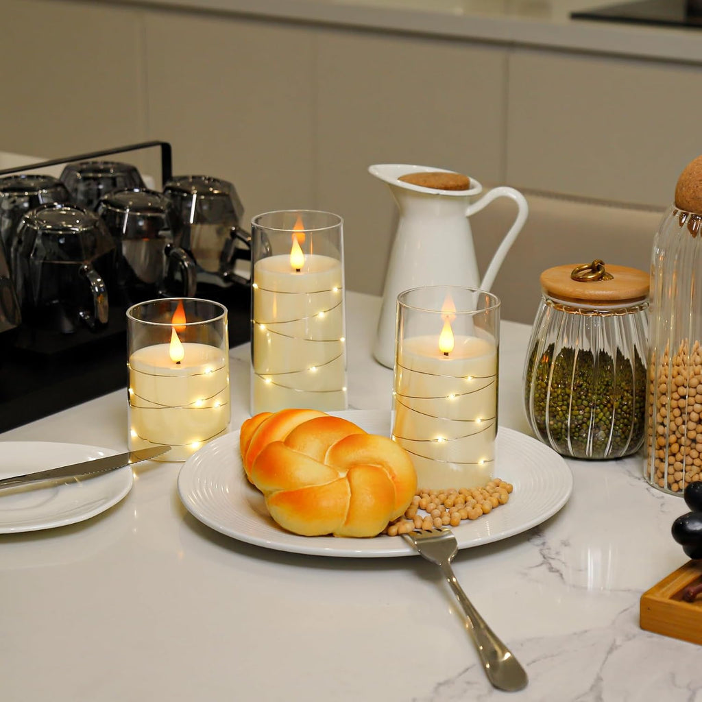 Aignis Flickering Flameless Candles Battery Operated Candles LED Candles with Remote Timer for Home/Wedding/Birthday/Holiday Decor, Warm White 3D Flame Set of 3 (D3 xH4 5" 6")