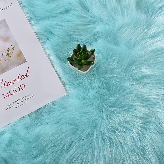 Latepis High Pile Faux Fur Area Rug, 4x6 ft, Light Blue, Living Room, Bedroom - Image 6