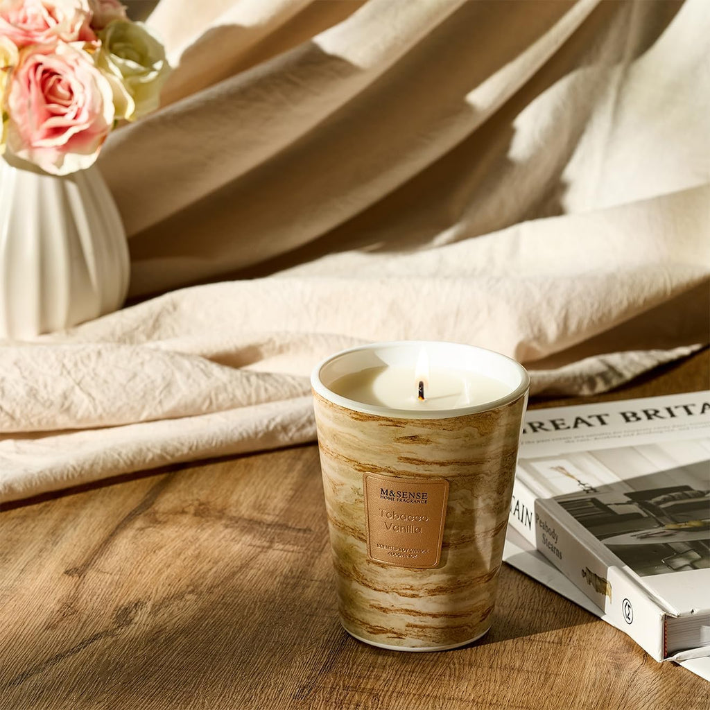M&SENSE TobaccoVanilla Scented Candles for Home, Lead-Free Wick Highly Scented Jar Candles, 14.1 Oz 80 Hours Lasting Burning Candles Gifts for Women, Relaxing Aromatherapy Candle for Stress Relief