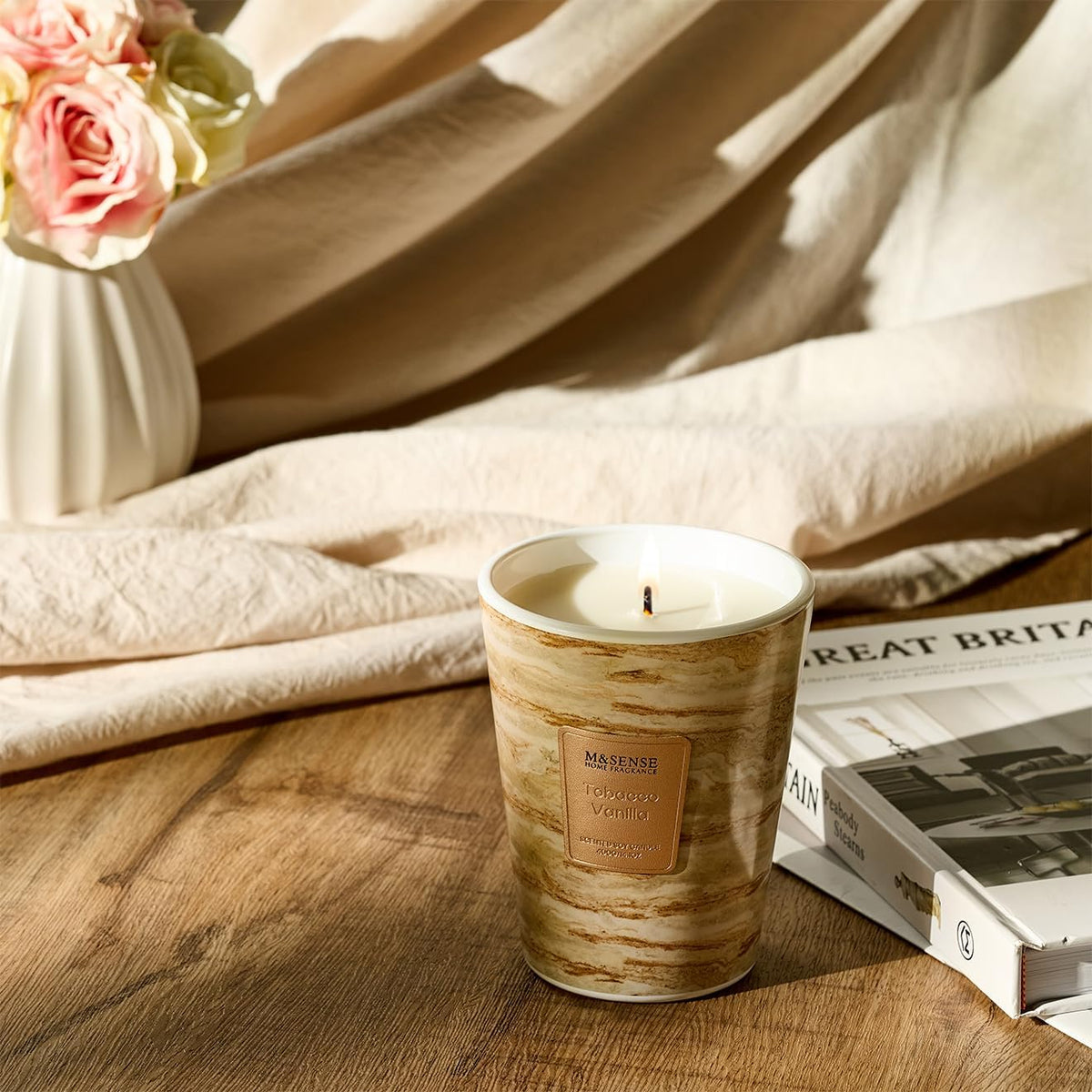 M&SENSE TobaccoVanilla Scented Candles for Home, Lead-Free Wick Highly Scented Jar Candles, 14.1 Oz 80 Hours Lasting Burning Candles Gifts for Women, Relaxing Aromatherapy Candle for Stress Relief