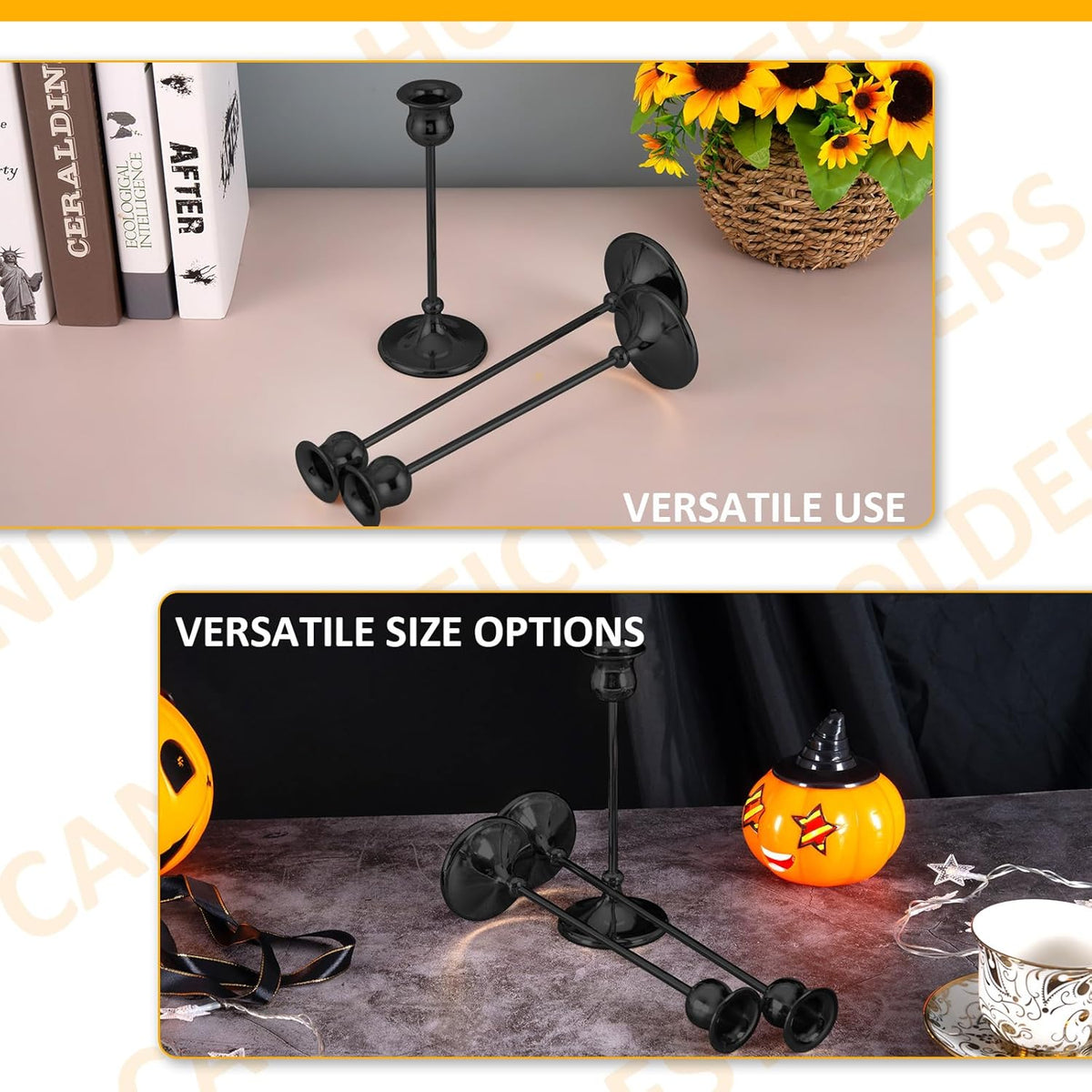 Taper Candle Holder Tall Vintage Metal Candlestick Holders Candle Stick Candelabra for Halloween Thanksgiving Christmas Holiday Wedding (Matt Black, 1 Set (3 pcs))