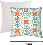 Embroidered Decorative Throw Pillow Cover, 18"x18" Set of 2, Farmhouse Pillowcase Colorful Flower Knit Pattern Cotton Canvas Cushion Case Square Floral Pillow Case for Sofa Couch Bed Living Room