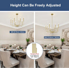 Modern Gold Farmhouse Chandeliers, 8-Light Industrial Metal Chandelier Lighting, Classic Candle Hanging Pendant Light Fixtures for Kitchen Bedroom, Dining Room, Living Room,Foyer