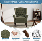 UIXE High Back Accent Chairs Set of 2, Upholstered Armchair in Fabric for Living Room, Retro Wingback Arm Chair Comfy Single Sofa Bedroom Reading Seat with Solid Wood Legs - Green
