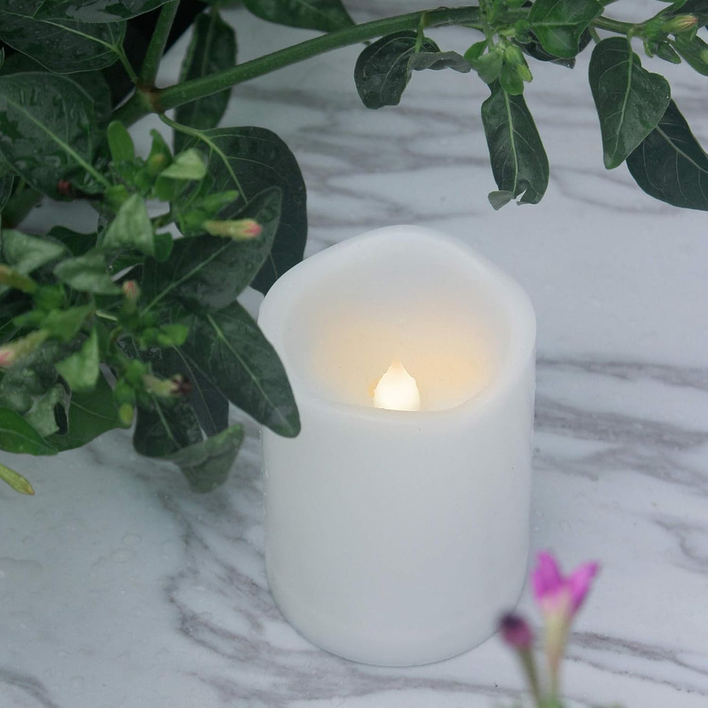 CANDLE CHOICE Waterproof Outdoor Battery Operated Flameless Candles Remote Timer White Plastic Realistic Flickering Fake Electric LED Pillars Lantern Garden Wedding Christmas Decorations 3”x4” 6 Pack