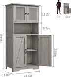 GarveeHome 54in Tall Bathroom Cabinet, Farmhouse Storage Cabinet with Glass Doors and Adjustable Shelves, Freestanding Kitchen Pantry Cabinets, Cupboard for Living Room, Dining Room, Gray