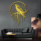 Crow Metal Wall Decor, Raven Wall Art, Large Gothic Raven Decor Hangings, Bird Wall Decor, Metal Tree Branch Decor, Ravens Sign, Raven Art for Living Room (Black, 47"x38" | 120x96cm, metal wall art)