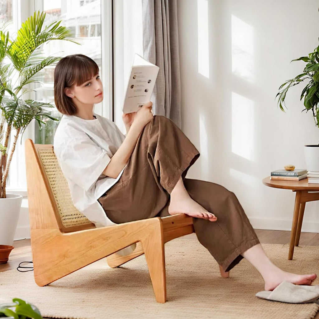Rattan Accent Chair for Living Room, Mid Century Side Chair, Comfy Bamboo Chairs for Bedroom Reading Room, Wood