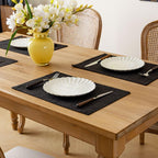 Placemats Set of 6, Bilayer Thickened Linen Place Mats Heat Resistant Machine Washable Wrinkle Free Carefully Selected Polyester Mats for Kitchen/Dining/Coffee Table (Black)