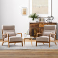 INZOY Mid Century Modern Accent Chair Set of 2, High Back Reading Armchair with Wood Frame, Upholstered Living Room Chairs with Waist Cushion, Single Lounge Arm Chair for Bedroom Sunroom, Beige