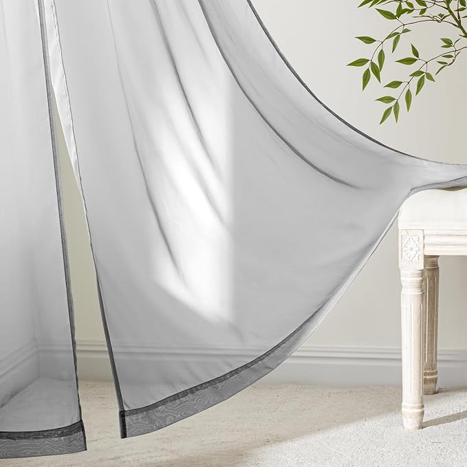 MIULEE Dark Grey Sheer Curtains 96 Inches Long 4 Panels 42 x 96 Inches | Light - Image 6
