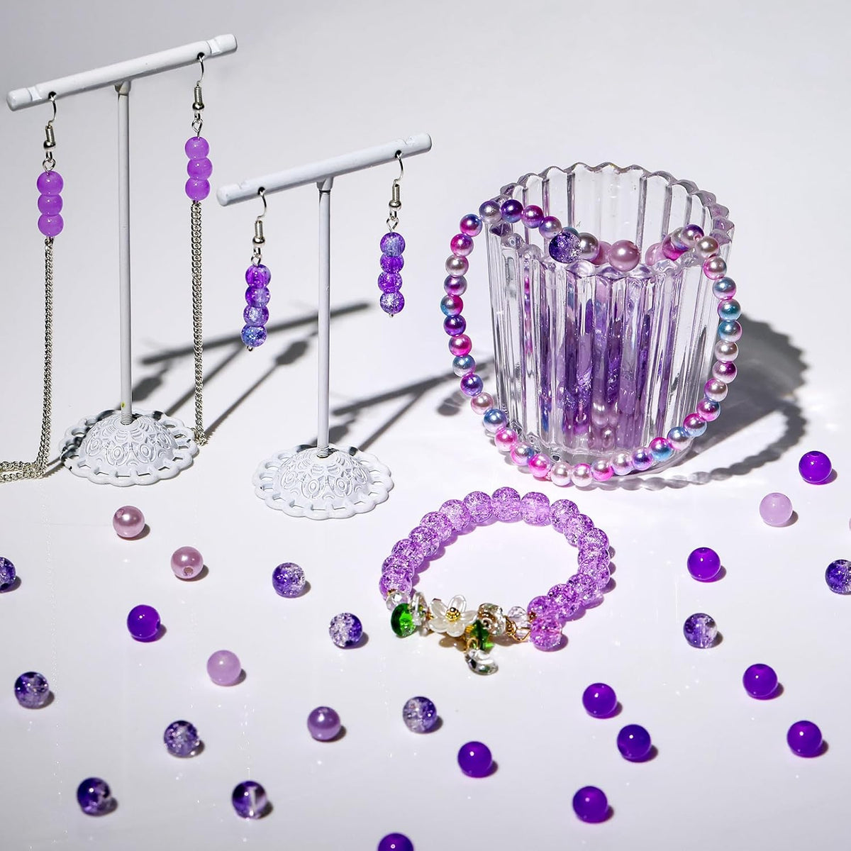 XSEINO About 1200PCS 6mm Glass Beads Bracelet Making Kit,24 Assorted Violet Elegant Series Colorful Crystal Beads for Bracelet and Jewelry Making and DIY Crafts,Friendship Bracelets