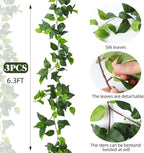 RECUTMS Artificial Vines Ivy Garland 3Pcs 6.3Ft Fake Green Leaves Ivy Garland Faux Hanging Plants Greenery Decor Artificial Vines for Home Outdoor Indoor Home Wall Garden Table Wedding Room Decor
