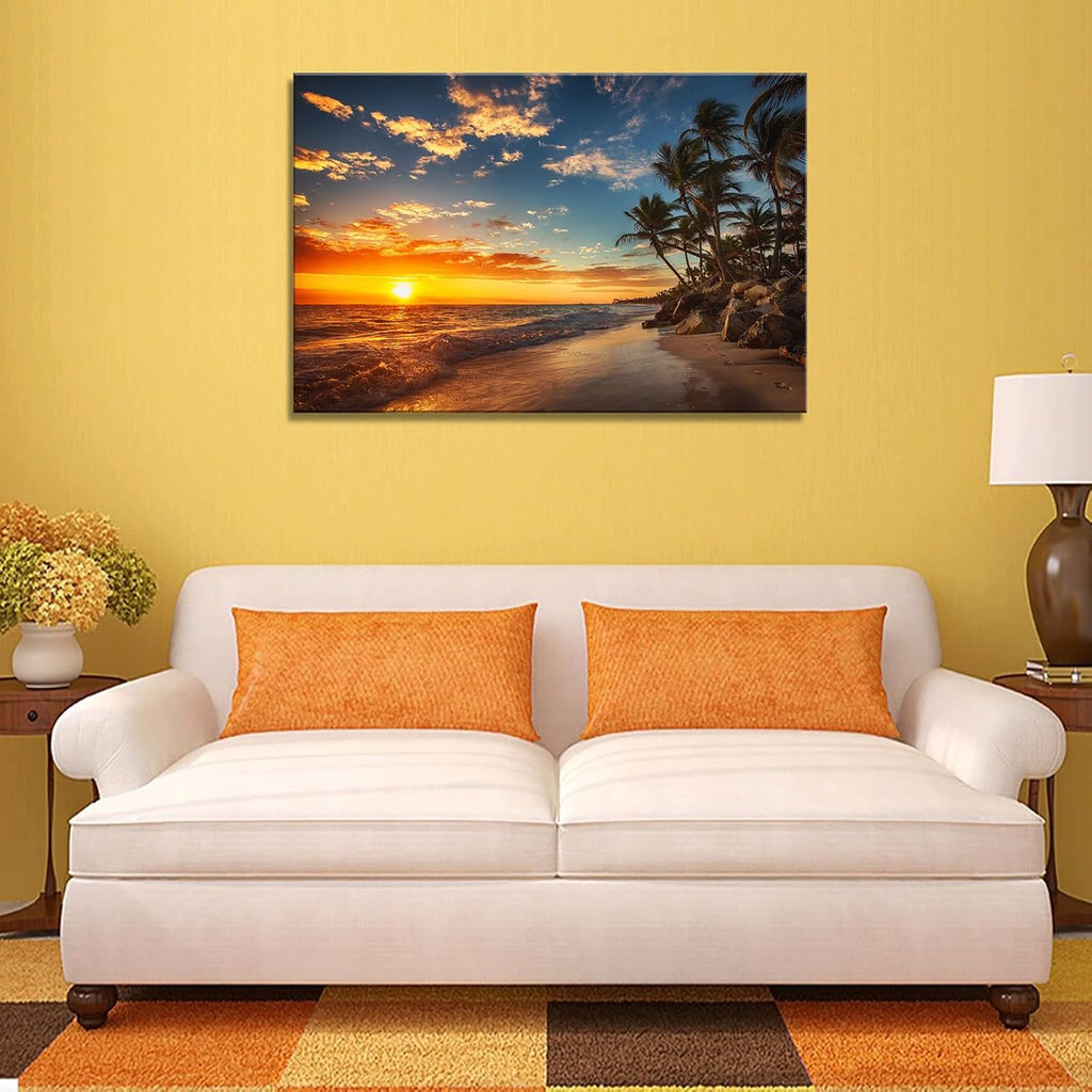DZL Art S74781 Canvas Painting Print Paradise Tropical Island Beach with Palms Photograph Print Nature Pictures Wall Art Canvas Prints Painting for Living Room Bedroom Decor Office Wall Decor