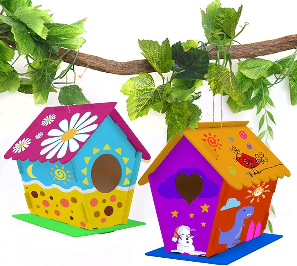 hapray 2 Pack Bird House Kit, DIY Birdhouse Kits, Wooden Crafts Arts for Children to Build and Paint (Includes Paints & Brushes) for Kids Girls Boys Toddlers Halloween Christmas Gifts