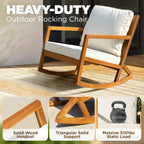 IDZO Club Rocking Chair 500lbs Capacity with Inclined Backrest, Thick Foam Cushion, Solid Acacia Wood Rocker for Patio, Backyard, Balcony, Porch