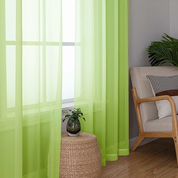 Lime Sheer Curtains 78 Inches Long 2 Panels, Rod Pockets Light Filtering Living - Image 2