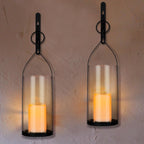 Metal Wall Sconce Candle Lantern Set of 2 - Black Wall Mounted Hanging Holder with Glass & Candles Vintage Wall Decor for Porch, Living Room, Dining Room, Bedroom Indoor Decor