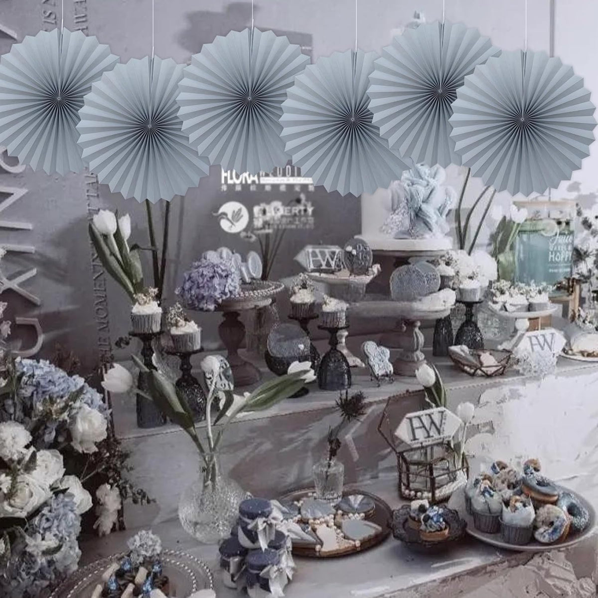 Gray Party Decorations,Wedding Decorations for Party Events Accessories,Anniversary Decorations,Birthday Decorations for Men,16in Hanging Paper Fans 30 Color DIY Set(Gray)