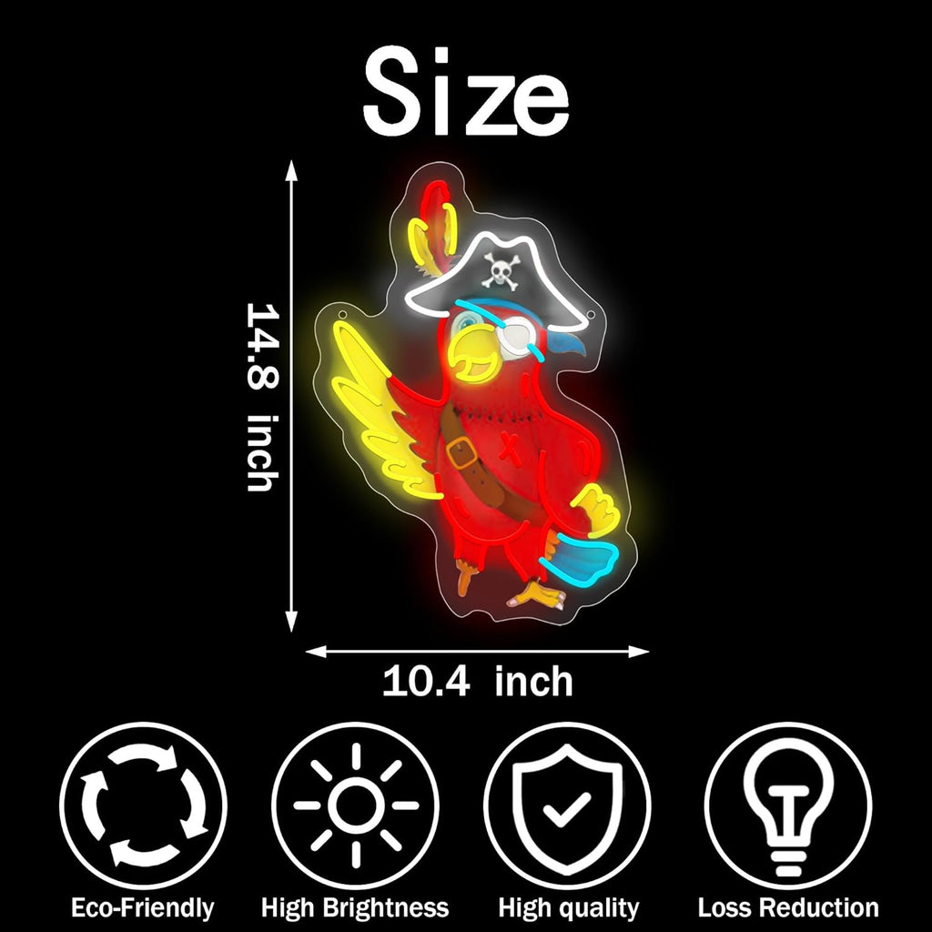 Pirate Parrot Neon Light - Pirate LED Light Wall Decor Ideal for Pirate Party Decorations Gifts for Friends