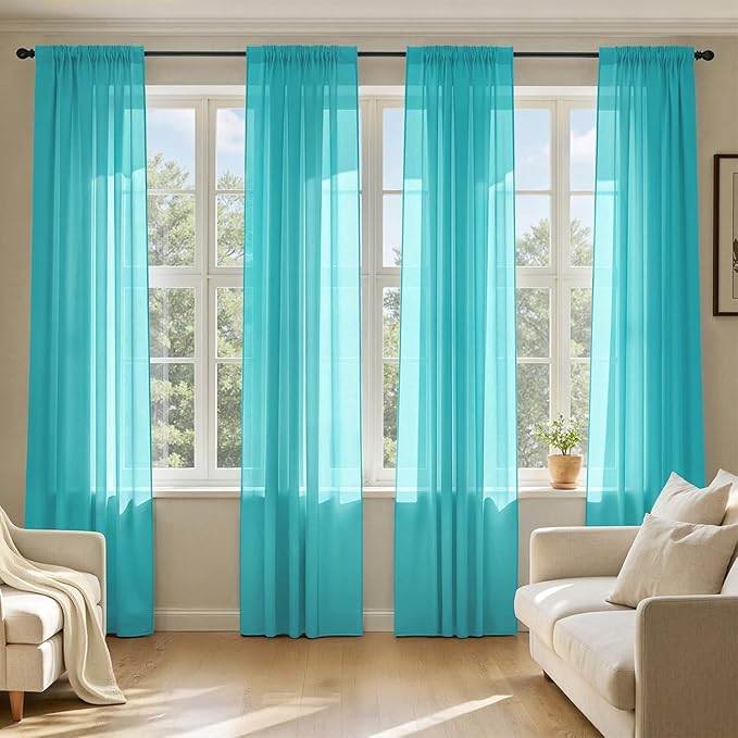 MIULEE Turquoise Sheer Curtains 96 Inches Long 4 Panels 42 x 96 Inches | Light by MIULEE