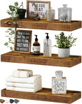 QEEIG Floating Shelves for Wall Bathroom Shelf Bedroom Kitchen Living Room Hanging Book Shelves Small Farmhouse Decor 16 inch Set of 3, Rustic Brown (015-BN3)