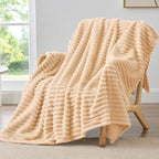 BEDELITE Ribbed Twin Blanket for Couch & Bed, Blush Sand, Warm Yet Lightweight - Image 2
