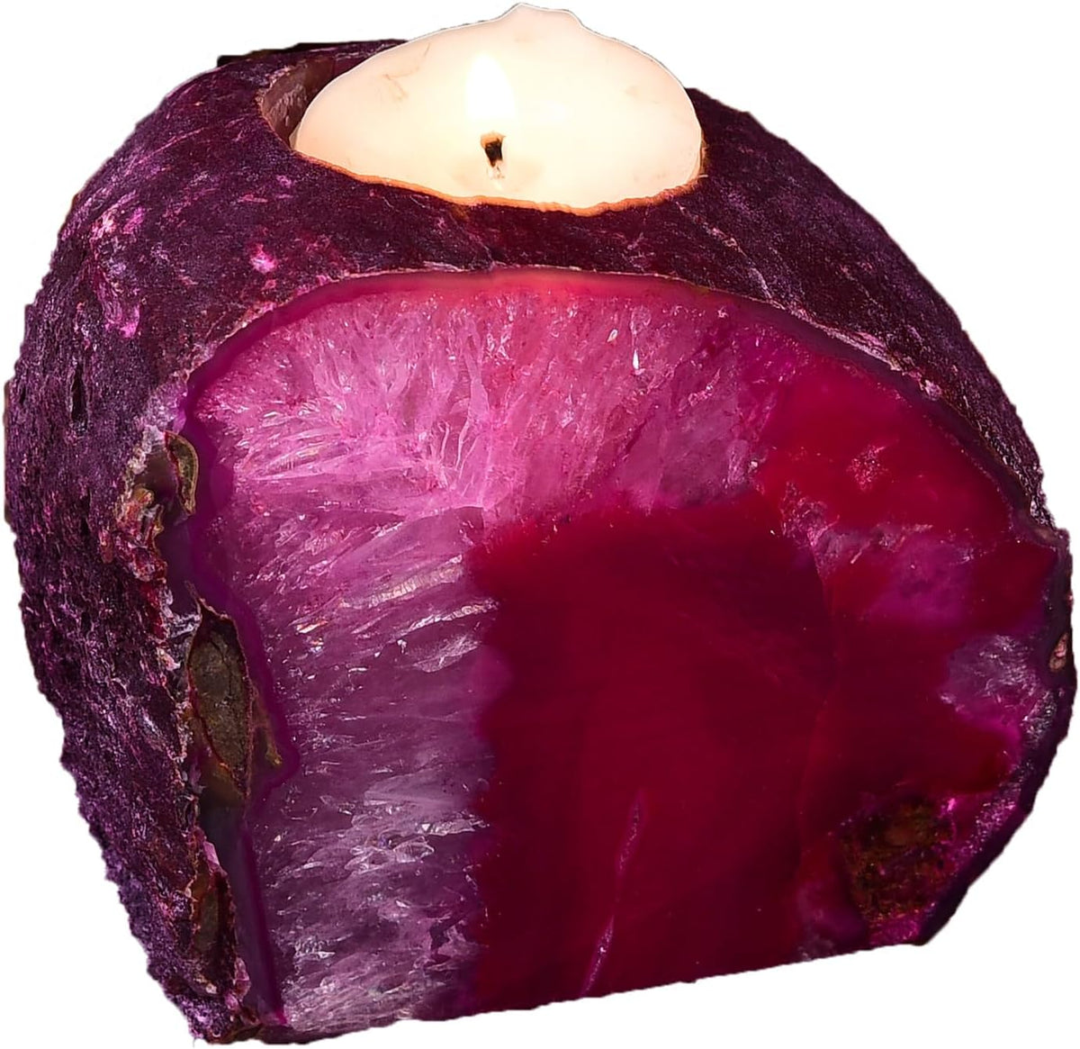AMOYSTONE Dual-Purpose Agate Stone, 1-1.5lb Plant Terrarium & Candle Holder Base, for Boho Home Office Accent