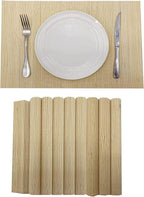 ANDSTAR Bamboo Placemats Set of 8 Waterproof - 12x18 Inch Reusable Table Mats for Dining, Eco-Friendly Heat Resistant Dishwasher Safe Kitchen Decor, Farmhouse Style Home Gift (Natural Color)