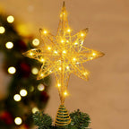 Christmas Tree Topper Lighted 13.5” Gold Star Tree Toppers with 20 LED Lights Christmas Tree Top Ornament for New Year Holiday Home Office Indoor Decorations