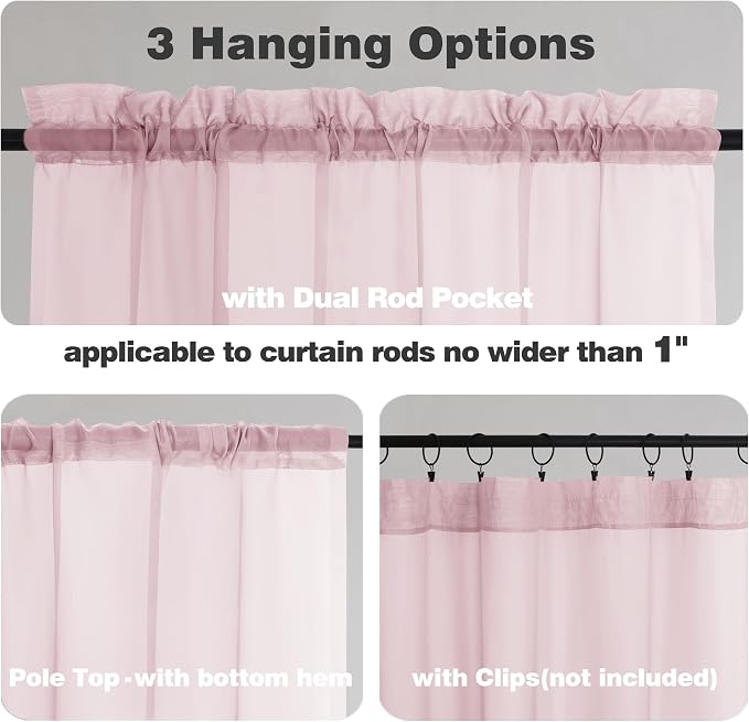 Chyhomenyc Blush Pink Sheer Curtains 63 Inches Long 2 Panels, Light Filtering - Image 5
